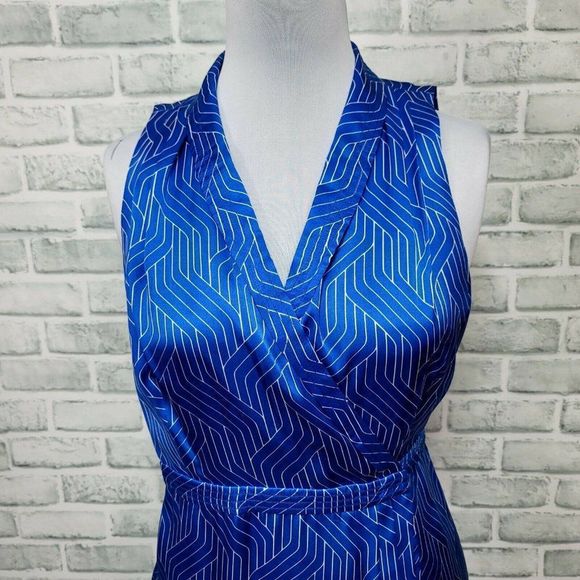 Equipment‎ Size 10 Katherine Blue Silk Geo Pattern Wrap Sleeveless Midi Dress - Picture 2 of 12